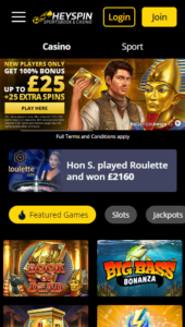 HeySpin casino website